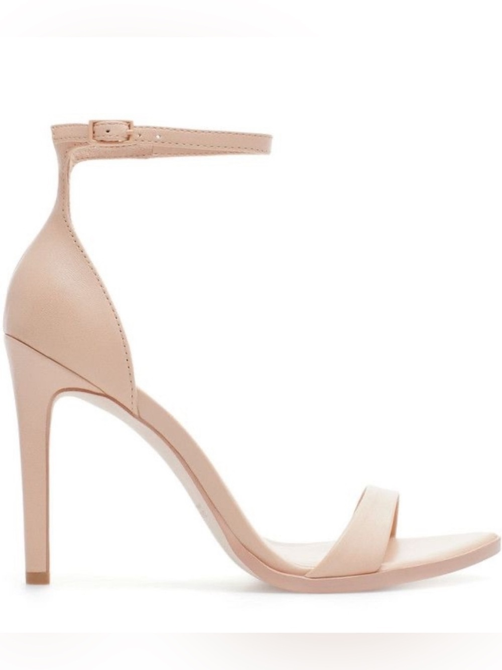 Zara Leather High Heel Ankle Strap Sandal in Nude Size 39